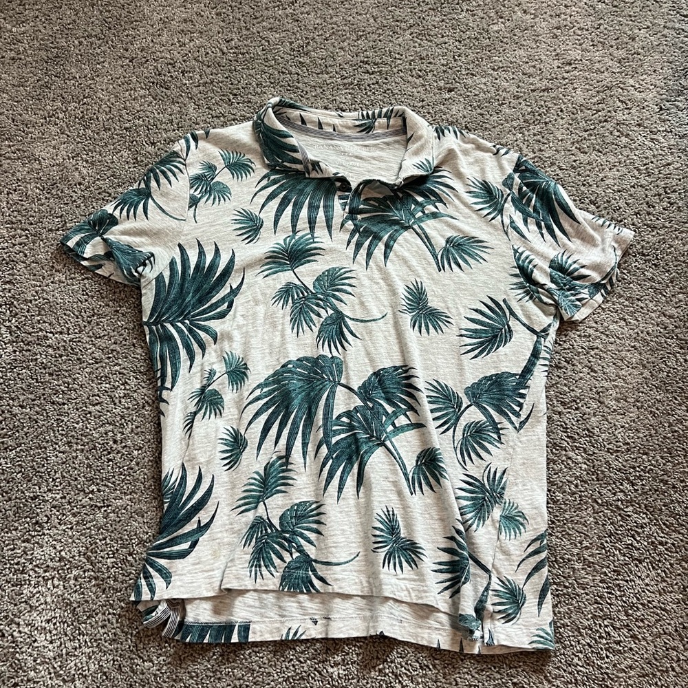 Banana Republic Vintage Green Leaf Print Polo Shirt